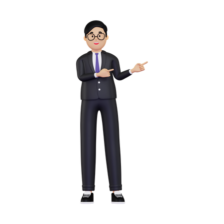 Young Businessman pointing to fingers to right side  3D Illustration