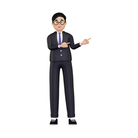 Young Businessman pointing to fingers to right side  3D Illustration