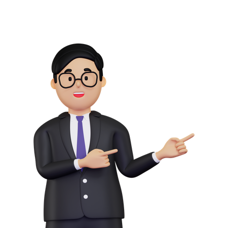 Young Businessman pointing to fingers to right side  3D Illustration