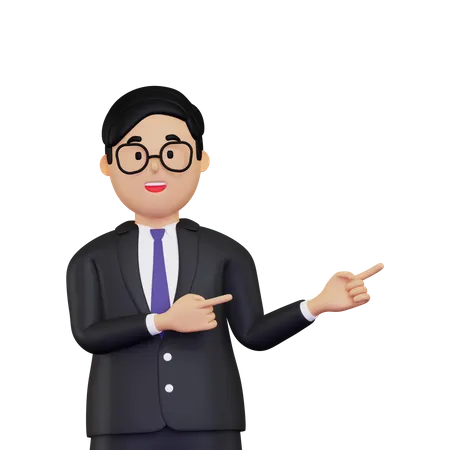 Young Businessman pointing to fingers to right side  3D Illustration