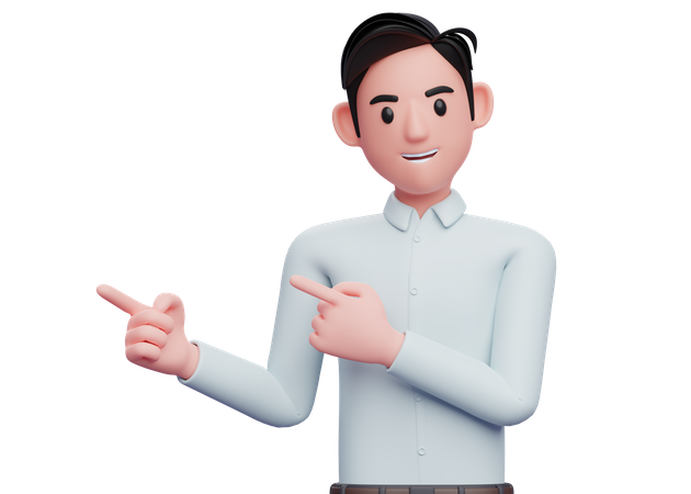 Young Businessman pointing to the side with both fingers  3D Illustration