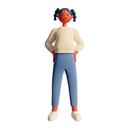 Young Girl 3d Character Design Standing  3D Illustration