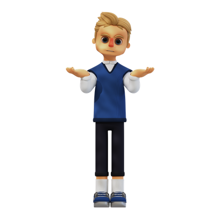 Young Man Giving Confused Pose  3D Illustration