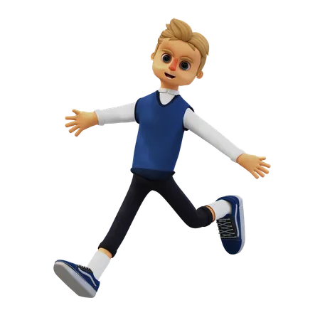 Young Man Giving Jumping Pose  3D Illustration