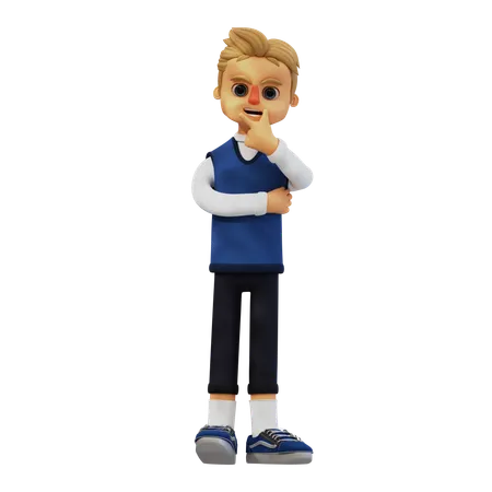 Young Man Giving Thinking Pose  3D Illustration