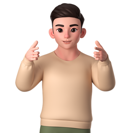 Young Man Pointing To Front Side With Both Hand  3D Illustration