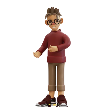 Young Man Pointing To Left  3D Illustration