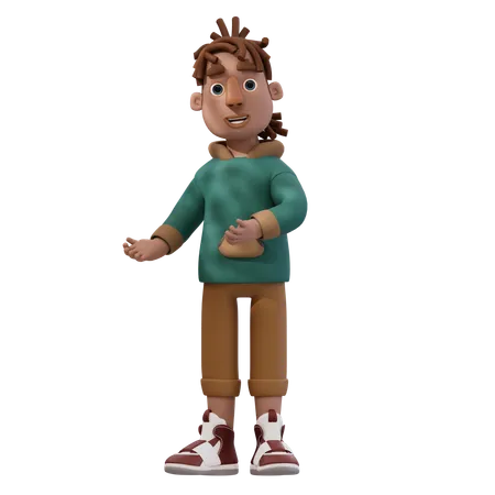 Young Man Pointing To Left  3D Illustration