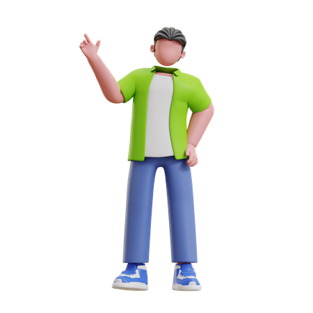 Young man pointing up  3D Illustration