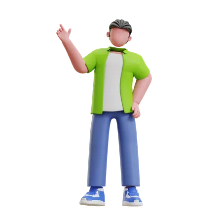 Young man pointing up  3D Illustration