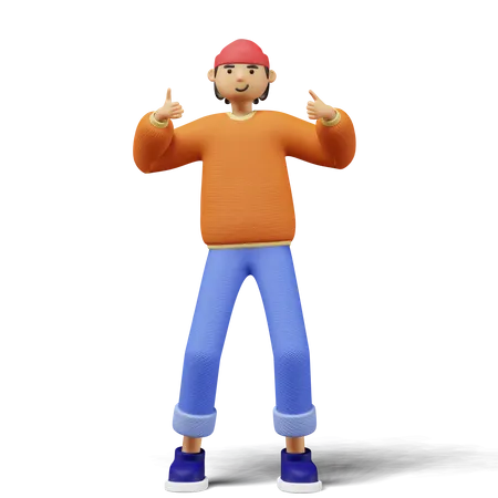 Young man showing thumbs up sign  3D Illustration