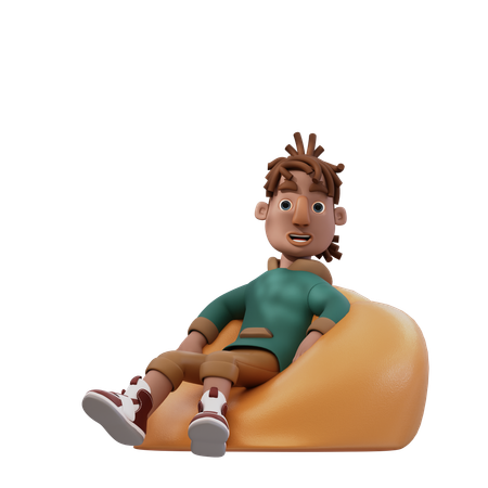 Young Man Sitting On Bean Bag  3D Illustration