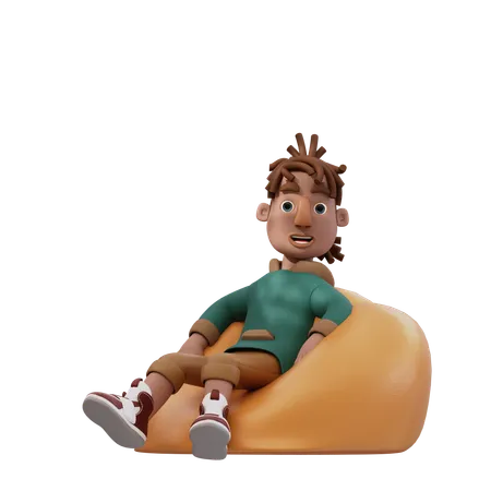 Young Man Sitting On Bean Bag  3D Illustration