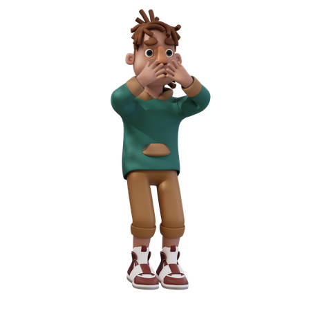 Young Man With Scared Pose  3D Illustration