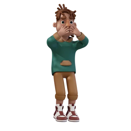 Young Man With Scared Pose  3D Illustration