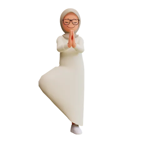 Young Muslim Woman Yoga Pose  3D Illustration