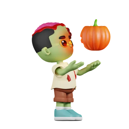 Zombie teniendo una calabaza  3D Illustration