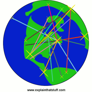 Conceptual artwork showing Internet connections stretching across Earth.