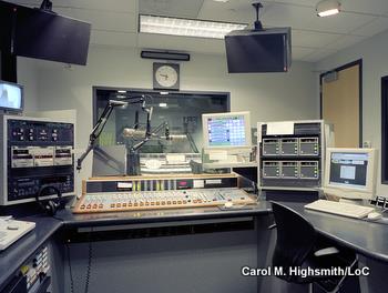 Inside a typical radio studio. Photo by Carol M. Highsmith for LoC