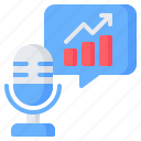 audio, graph, microphone, bubble chat, chart, podcast, business