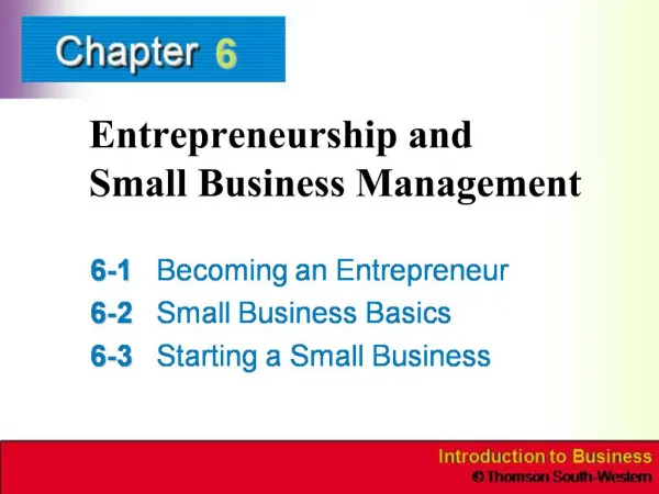 Entrepreneurship and Small Business Management