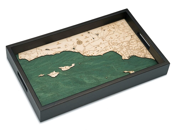 Santa Barbara Nautical Real Wood Map Decorative Serving Tray