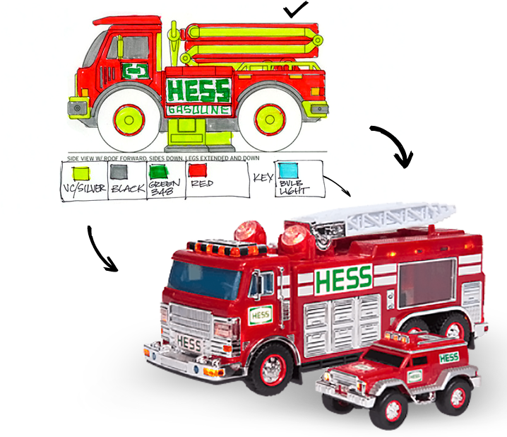 Comparison of Hess Toy Truck Illustration vs Final Product