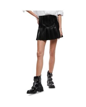 Alice + Olivia Shiny Mini Pleated Skirt - Black