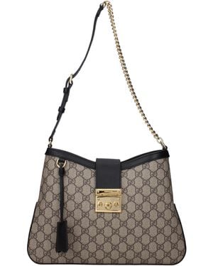 Gucci Umhängetaschen Vorhängeschloss Frau Stoff Beige/Schwarz - Braun