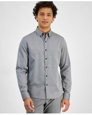 Michael Kors Slim-fit Chevron Dobby Button-down Shirt - Gray