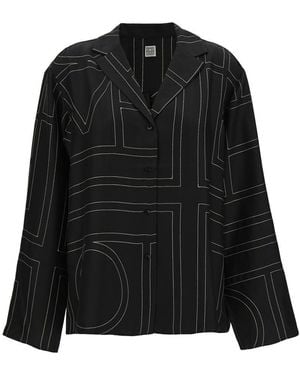 TOTEME Shirt With All-Over Monogram Print - Black