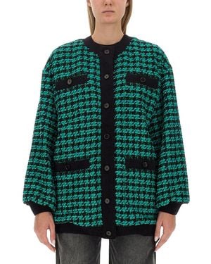 MSGM Houndstooth Tweed Jacket - Green