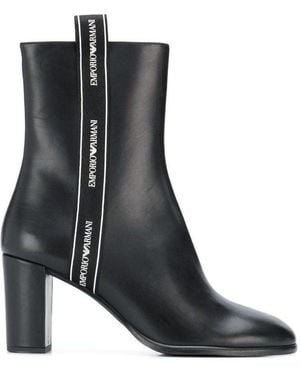 Emporio Armani Logo Trim And Ankle Boots - Black