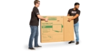 Moving Helpers carrying a large tv box.
