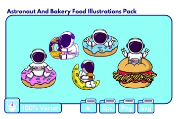 Astronauta con comida de panadería Paquete de Ilustraciones