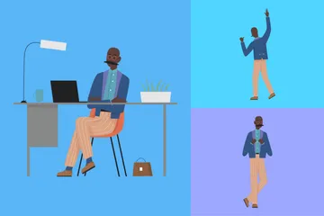 Black Businessman Poses Illustration Pack