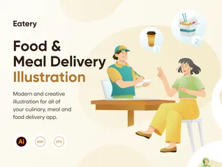 Entrega de alimentos y comidas Paquete de Ilustraciones