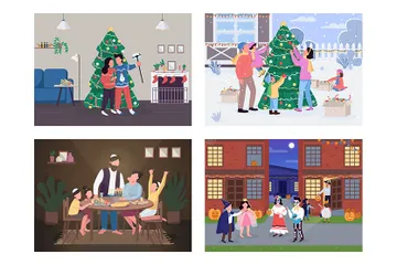 Célébration traditionnelle des fêtes Pack d'Illustrations