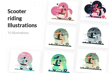 Fille équitation scooter Pack d'Illustrations