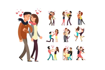 Heureux jeunes couples amoureux Pack d'Illustrations