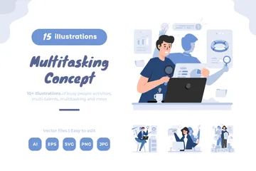Conceito multitarefa Pacote de Ilustrações