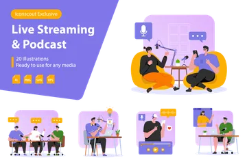 Diffusion en direct et podcasts Illustration Pack