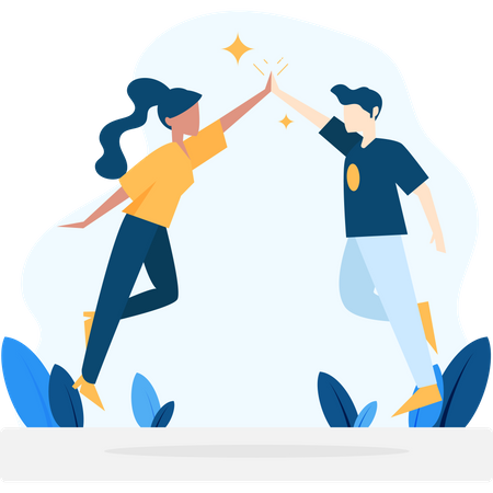 Free Boy and girl giving high-five to each other  Illustration