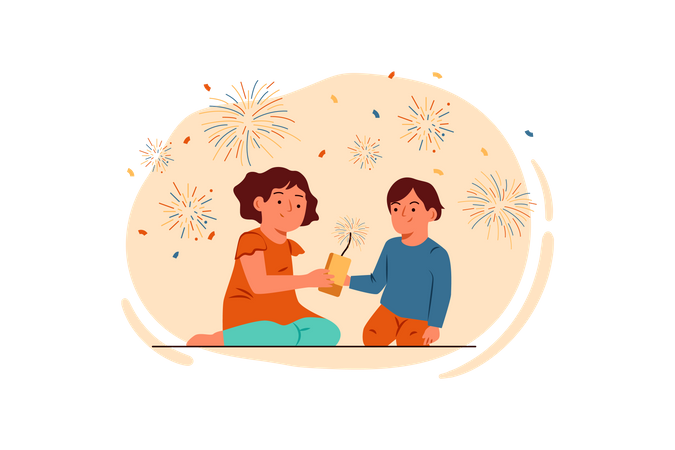 Free Children firing crackers  Illustration