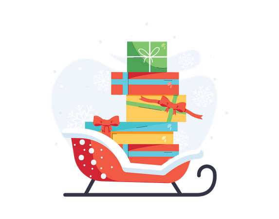 Free Christmas gifts on the sledge  イラスト