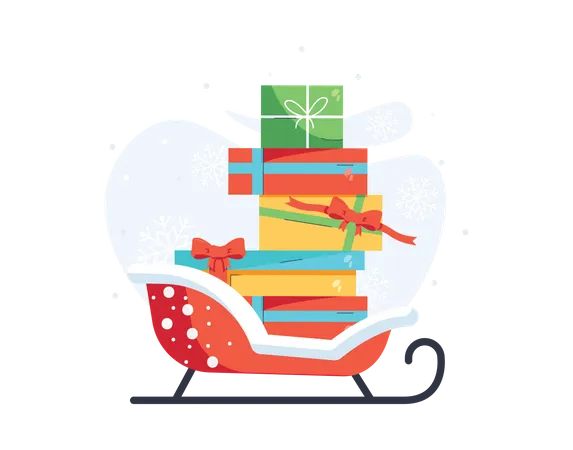 Free Christmas gifts on the sledge  イラスト