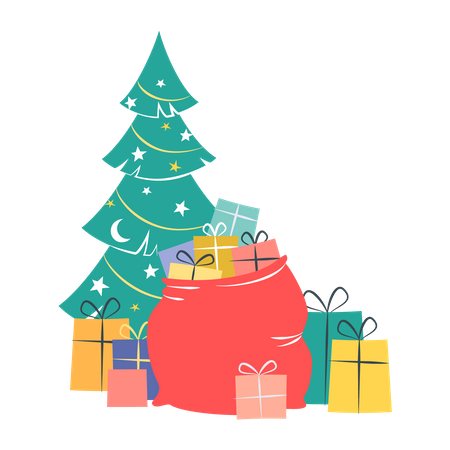 Free Christmas tree with gifts  イラスト