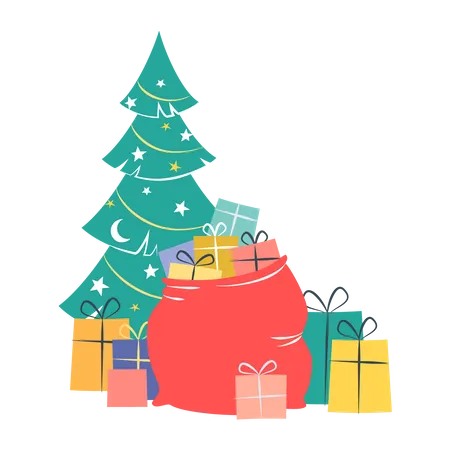 Free Christmas tree with gifts  イラスト