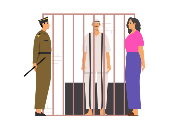 Free Criminal talking to family along with police  イラスト