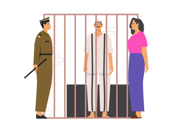 Free Criminal talking to family along with police  イラスト